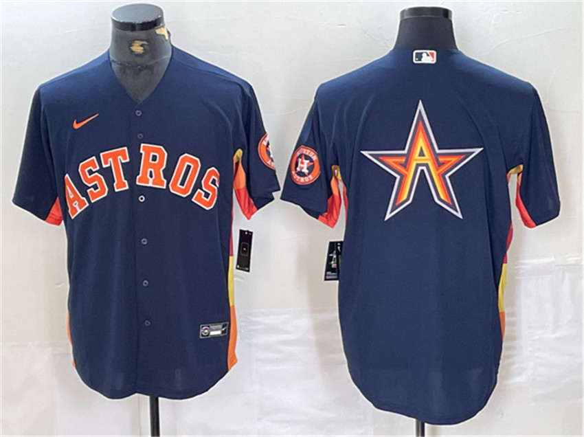 Men's Grey Houston Astros Team Big Logo With Patch Cool Base Stitched Baseball Jersey